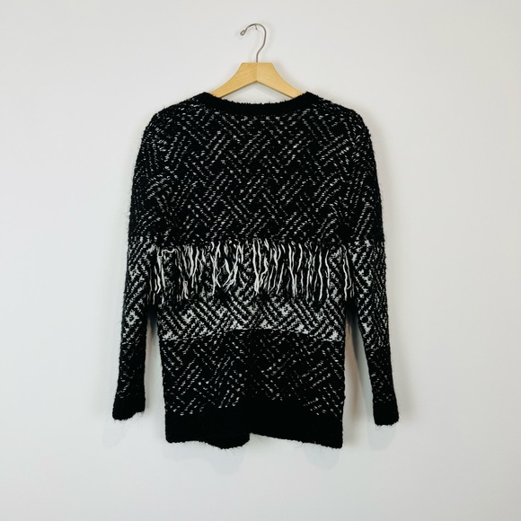 The Kooples Black and White Patterned Wool and Mohair Tasselled Cardigan UK M - Picture 11 of 12